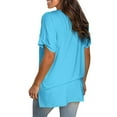 thumbnail image 3 of Fmbrln Womens Summer Short Sleeve V Neck Tops Casual Loose Side Slit Solid Color T-shirts Comfy Tees Blouse Blue M, 3 of 5
