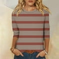 thumbnail image 2 of Birdeem Blouse pour Femmes Mode Blouses Amples Rayées Imprimées T-Shirt Manches 3/4 Col Rond, 2 of 12