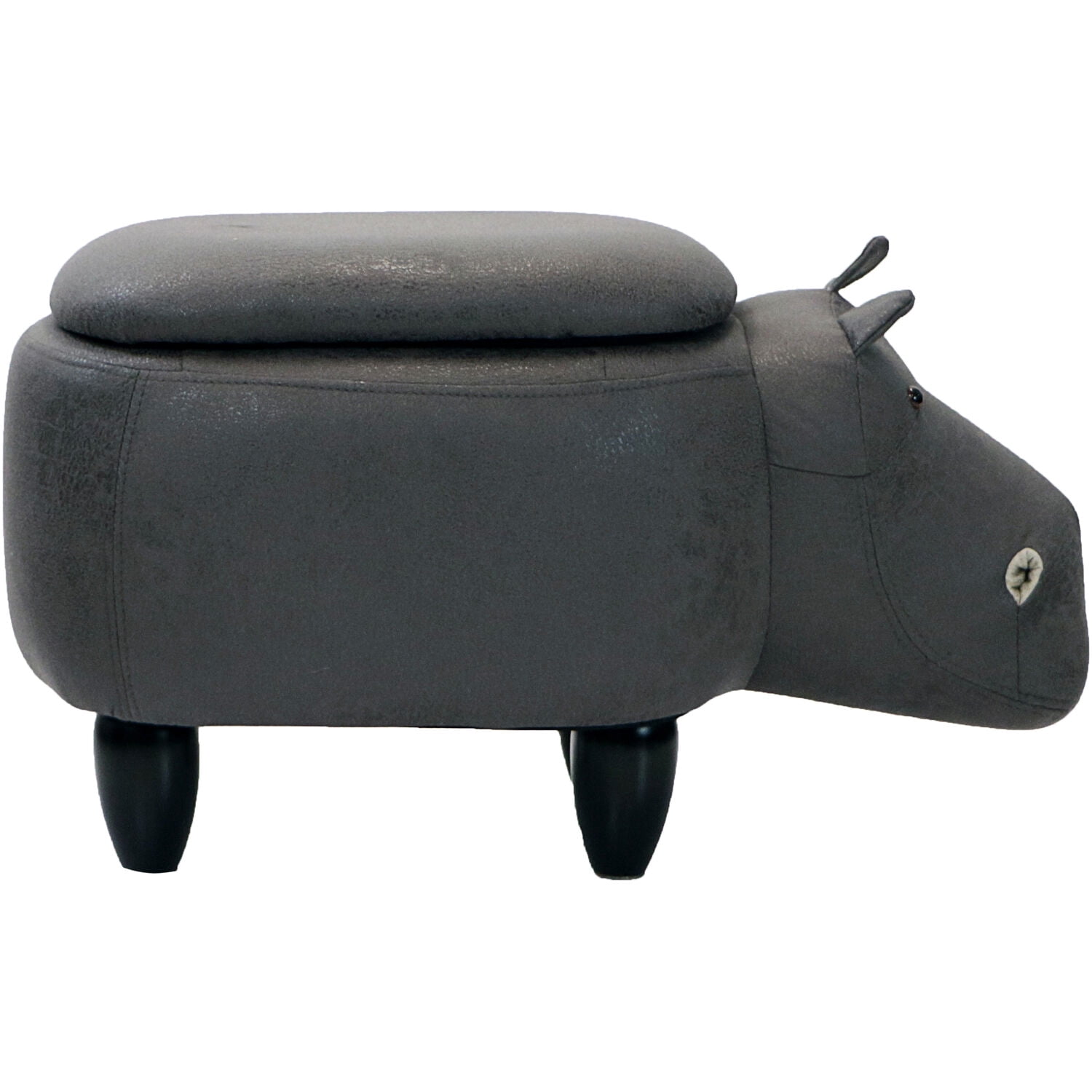Critter Sitters 15-In. Seat Height Dark Gray Hippo Animal Shape Storage Ottoman - Furniture for Nursery, Bedroom, Playroom, and Living Room Decor