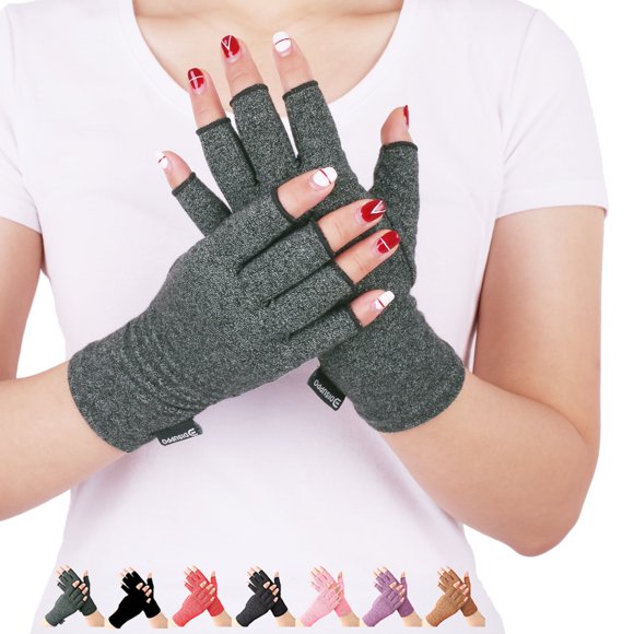 LAICAIW Arthritis Compression Gloves Relieve Pain from Rheumatoid, RSI,Carpal Tunnel, Hand Gloves Fingerless for Computer Typing and Dailywork, Support for Hands and Joints (M, Grey)