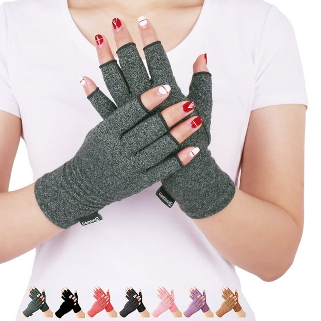 LAICAIW Arthritis Compression Gloves Relieve Pain from Rheumatoid, RSI,Carpal Tunnel, Hand Gloves Fingerless for Computer Typing and Dailywork, Support for Hands and Joints (M, Grey)