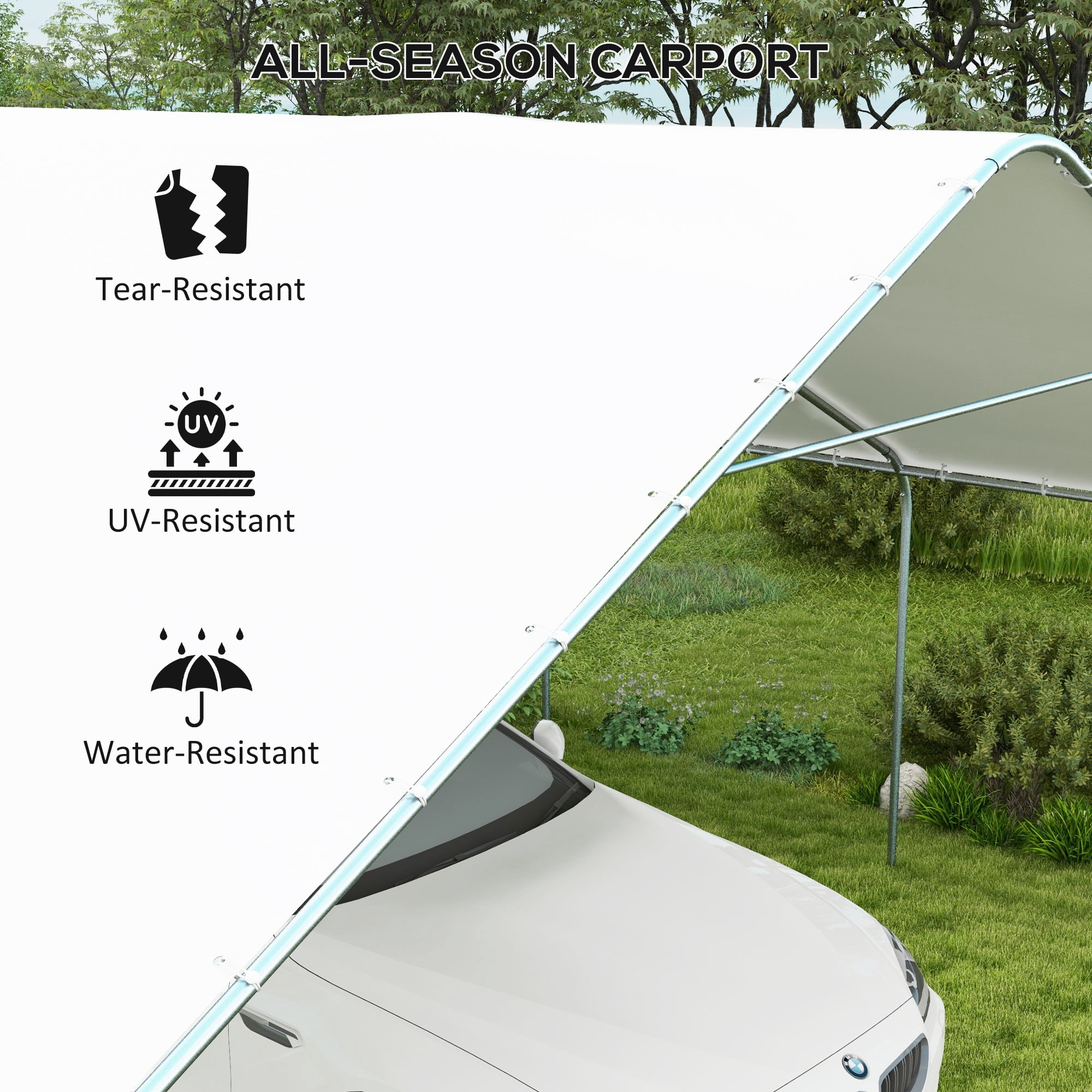 Homiyad 20' x 20' Portable Carport Shelter, Canopy Tent Anti-UV Cover for Vehicles, Catering, Wedding, White | Aosom.com