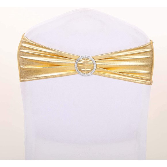 Efficient 10 pcs Gold Metallic Spandex Chair Sashes with Silver Round Buckles Wedding Ceremony Reception Decorations Supplies Gold - Ideal for watering projects
