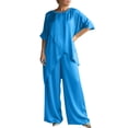 thumbnail image 1 of RKSTN Lounge Ensembles pour Femmes Ensembles en Lin Flammé pour Femmes 2 Pcs Col Ras du Cou Manches Courtes Coupe Ample Ensembles Décontractés, 1 of 6