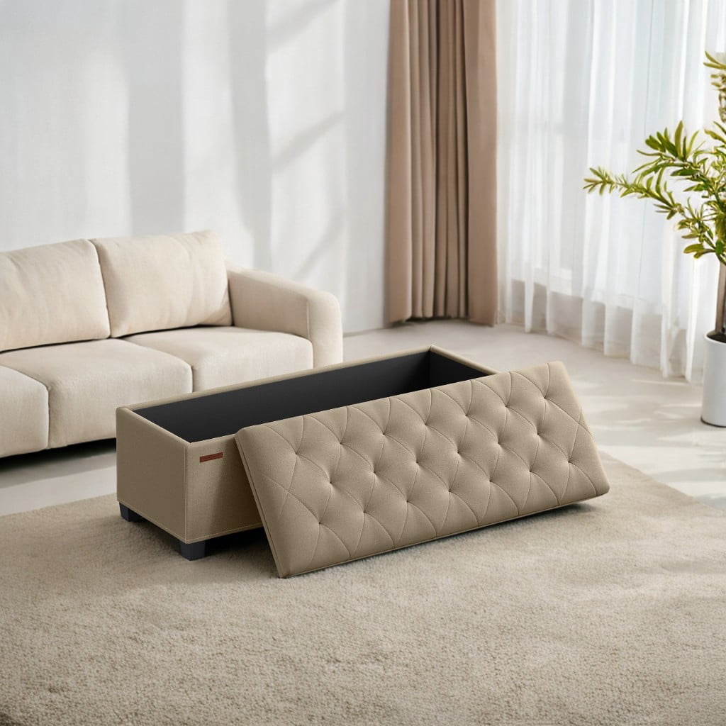 SONGMICS 43.3" Storage Ottoman Bench, Foot Rest with Legs, Ottoman with Storage, Rectangle End of Bed Bench, Storage Chest, Load up to 660 lb, Study