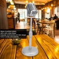thumbnail image 3 of Vintage Microphone Model with Stable Base and Support Rod Retro Style Mic Prop Set for Photography (Silver), 3 of 9