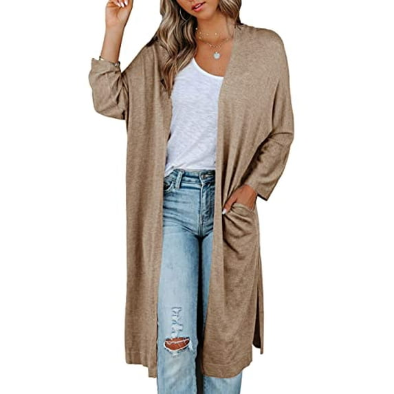 Womens Long Sleeve Open Front Cardigan Sweaters Lightweight Casual Knit Sweater Coats Long Cardigan