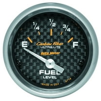 AutoMeter 4714 Carbon Fiber Electric Fuel Level Gauge; 2-1/16 in.; Carbon Fiber Dial Face; Silver Pointer; White Incandescent Lighting; Electric Air-Core; 0 Ohms Empty /90 Ohms Full;