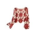 thumbnail image 1 of ZAXARRA Femmes Printemps Été Tricot Tops Manches Longues Col Rond Floral Crochet Casual Crop Tops, 1 of 6