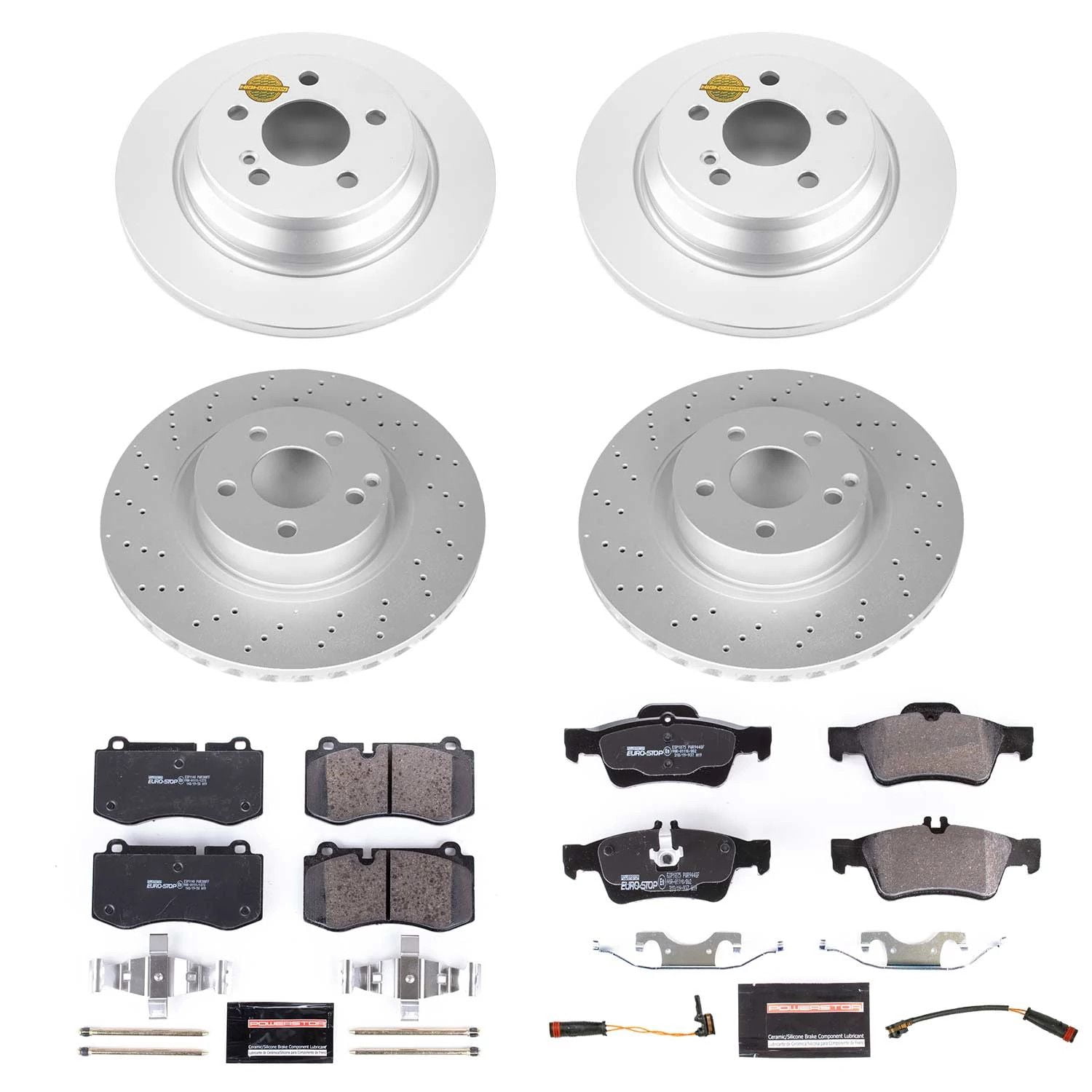 Power Stop Front and Rear Euro-Stop ECE-R90 Certified Brake Pad and Rotor Kit ESK6758