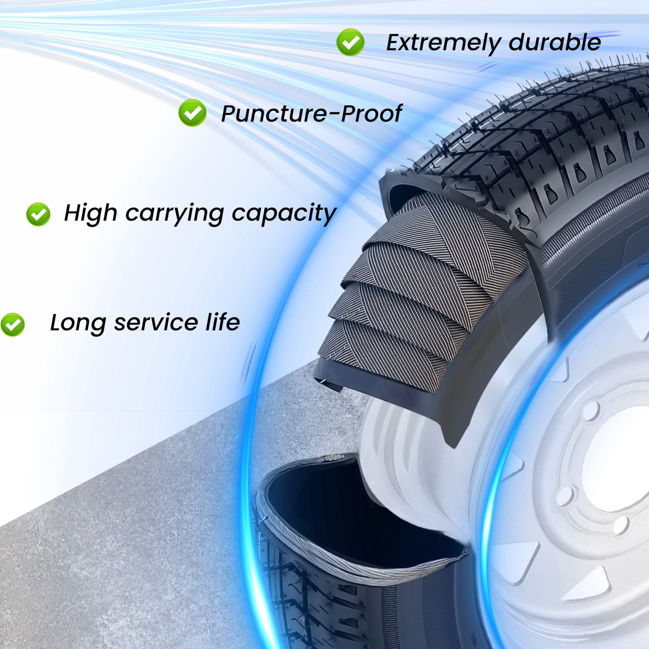 Noble House 24" x 7" Trailer Tires and Wheel, 6-Ply Heavy Duty for Boat, Utility, or Lawn Trailer, Black, Set of 2
