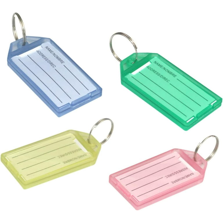 TOSEERY 60pcs Heavy Duty Keychain Key Tags Plastic Colored Labels Key Tags with Labels Key Tags with Ring and Label Window Key Ring Small Gift Belt
