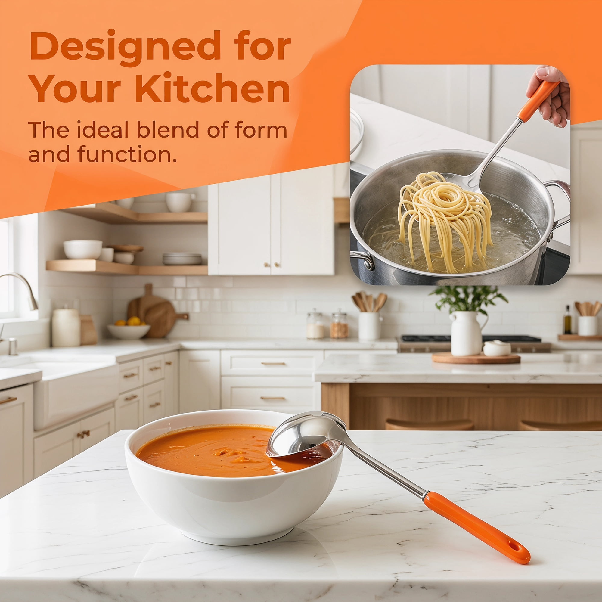Unique Bargains Color-blocked Kitchen Utensil Set for Home Cooking Orange-Silver 3pcs
