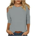 thumbnail image 2 of thefmos Women's Fall Winter Round Neck 3/4 Sleeve Cold Shoulder Blouses Casual Basic Pullover Tops Loose Fit Shirts Trendy Fashion Clothes, Gray XL, 2 of 6