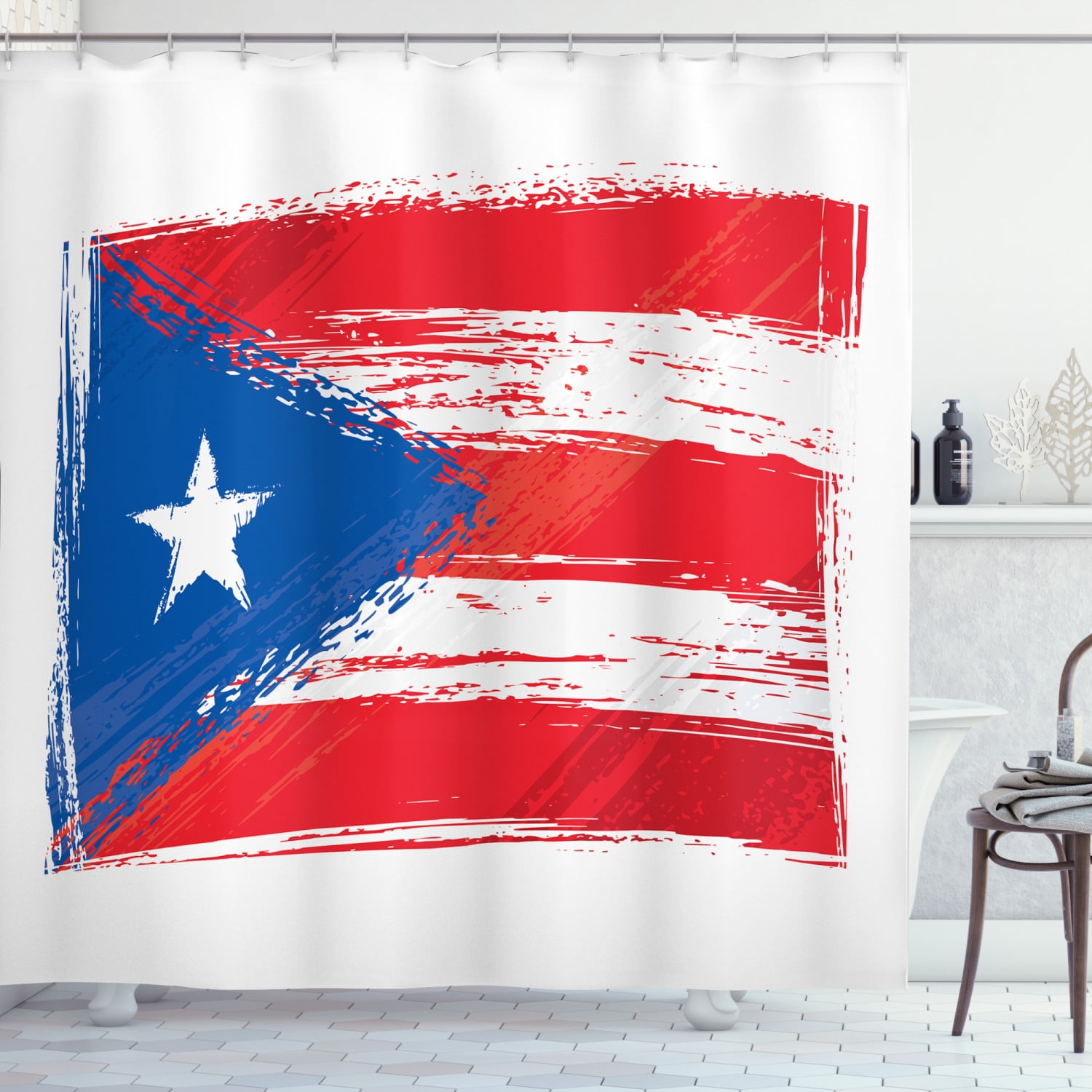 Puerto Rico Shower Curtain, Sketch Handdrawn Style National Country