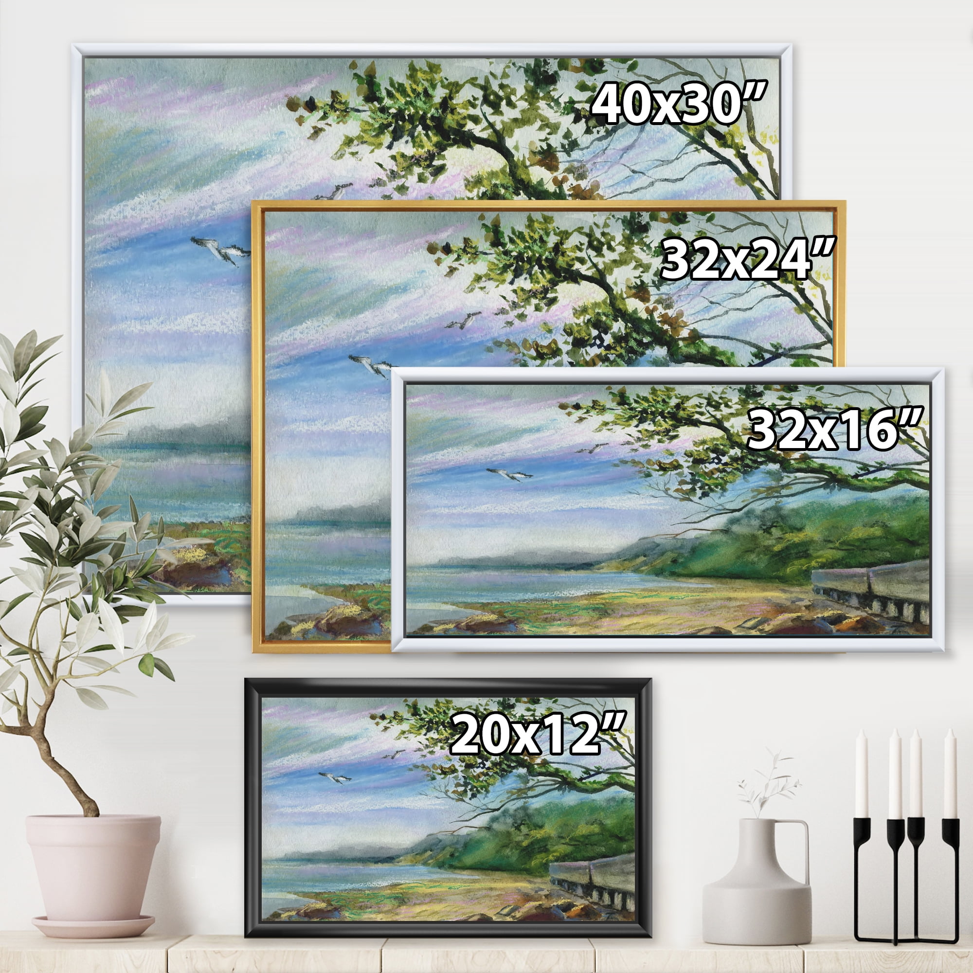 Designart 'Green Coast of The Baltic Sea' Nautical & Coastal Framed Canvas Wall Art Print