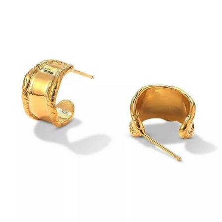 18k Gold Plated Copper C Shape Plain Hoop Earrings