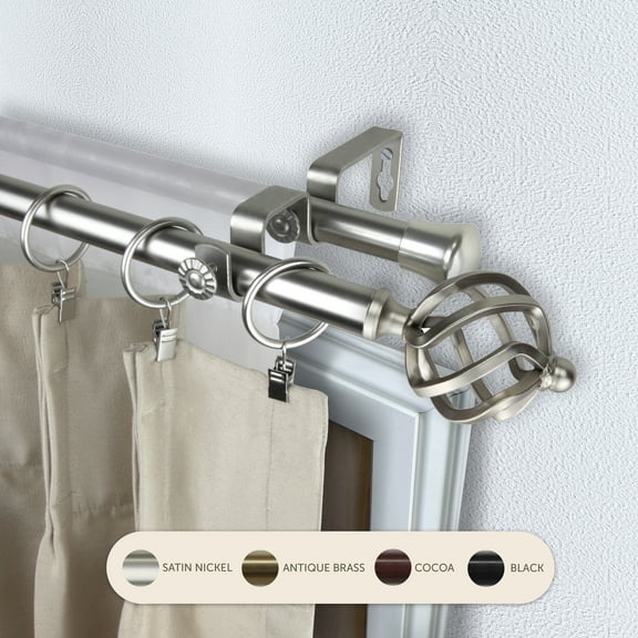 Domovina Curve 13/16" Double Curtain Rod-Color:Satin Nickel,Size:120-170"