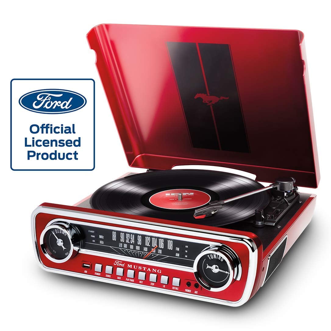 Ion Audio Mustang LP Ford 4-in-1 Classic Car Styled Music Center, Red (Certified Refurbished )