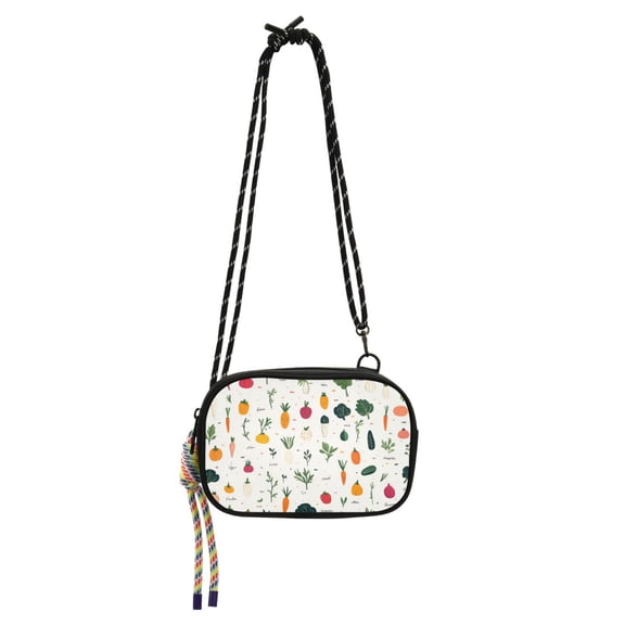 FORMRS Mini Crossbody Bag for Women Adjustable Shoulder Rope Travel Casual Phone Purse, Beige Vegetables Pattern