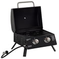 thumbnail image 1 of 2-Burner Propane Gas BBQ Grill, Portable Tabletop Outdoor Barbecue with Lid, Thermometer & Foldable Legs, Carbon Steel Smoker for Camping, Picnic, Backyard, Black, 22.4" L, 1 of 7