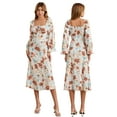 thumbnail image 3 of Lnzyyephy Women Long Dress, Long Sleeve Square Neck Tie-up Floral Dress Slit Dress Fall Swing Dress, 3 of 10