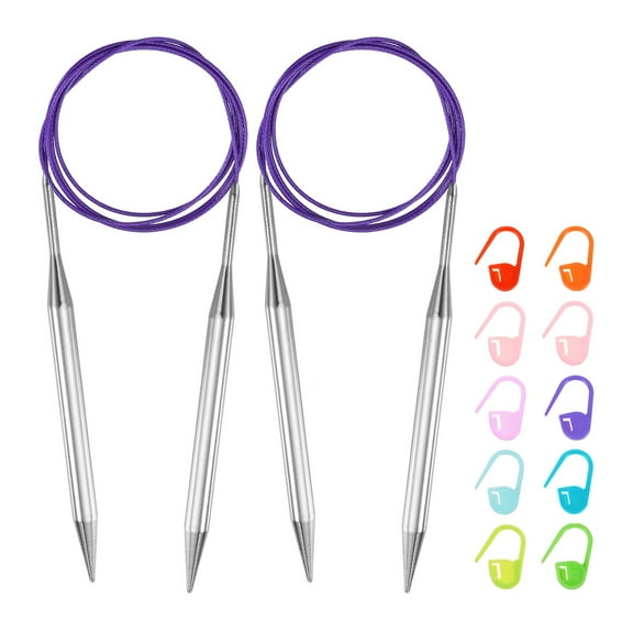 Uxcell 2pcs Knitting Needles Size US 13(9mm) Circular Needle 47 Inch(120cm) Round Metal Stainless Steel Needle with Markers for Handmade Projects DIY Knitting