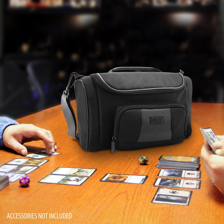 mtg card carrying bag USA Gear Deck Case Magic the Gathering Deck & Supply the larger side can be used to securely strap down two MTG storage boxes for maximum organization USA Gear XL MTG Deck