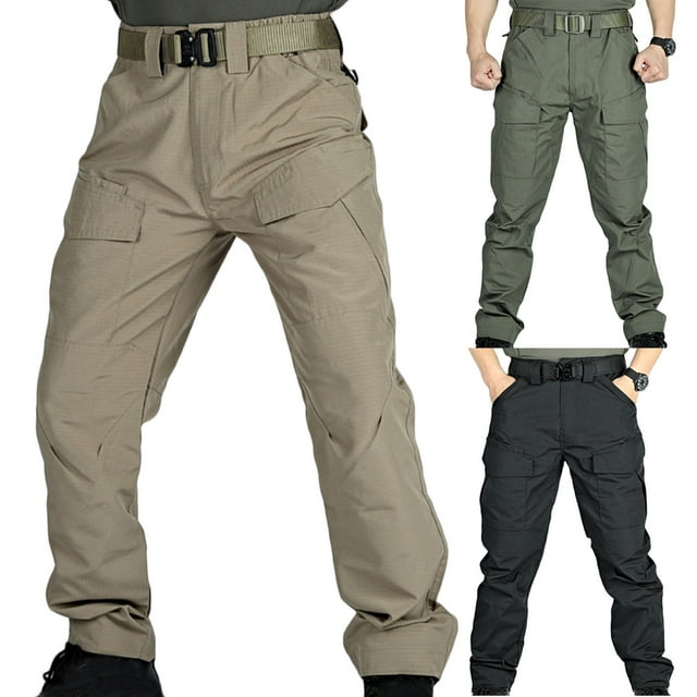 BiZtdJrK Pantalon de Travail en Coton pour Hommes Taille Haute Jambe Droite Pantalon Cargo Coupe Décontractée Pantalon de Randonnée avec Multi-Poches Kaki P