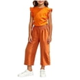thumbnail image 2 of LJEFF Girls 2 PC Ruffle Sleeve Cute Capri Set, Lightweight Soft Elastic Waist Sleeveless Kids Summer Outfit Orange Size 8 Years, 2 of 7