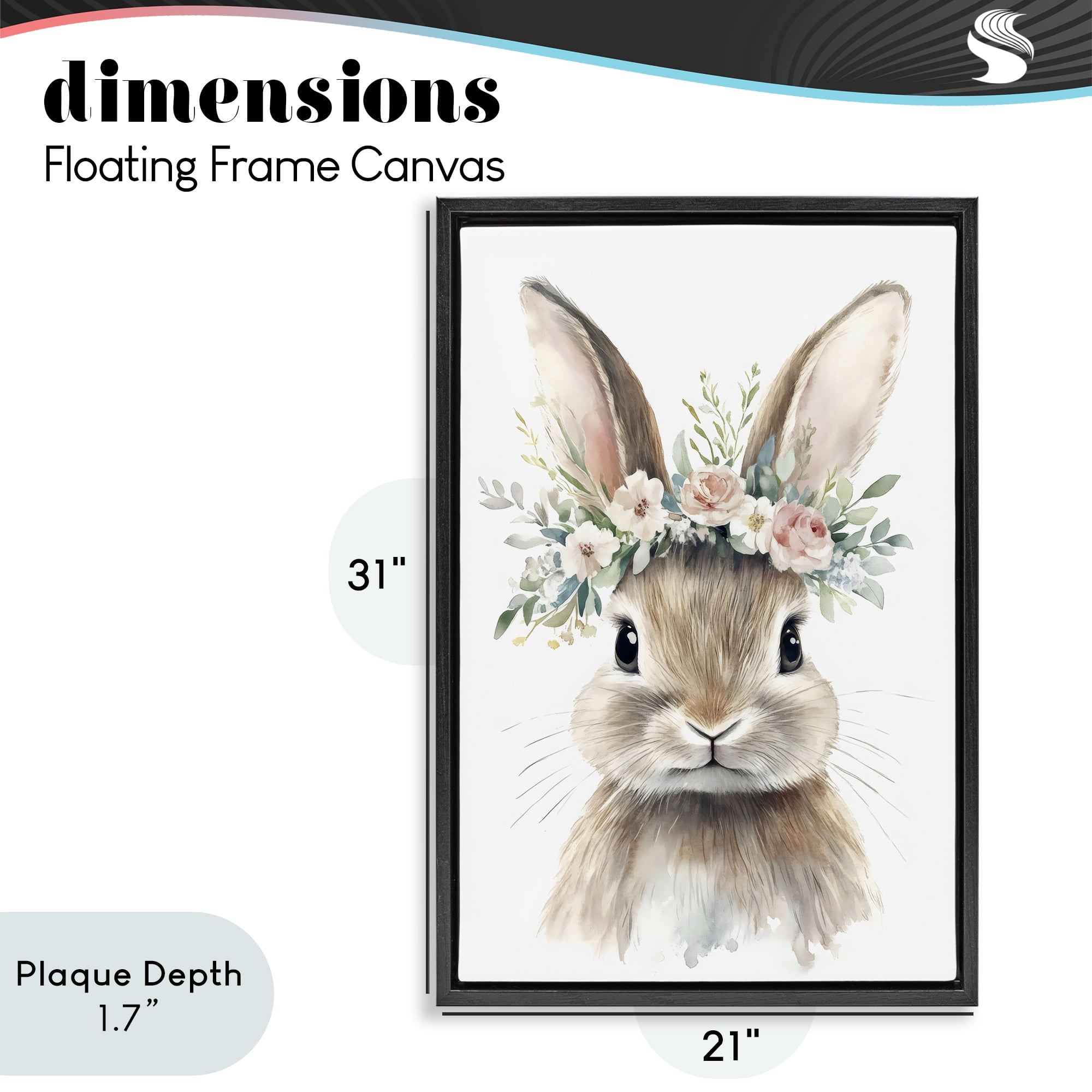 Stupell Industries Flower Adorned Baby Rabbit Black Framed Floater Canvas Wall Art, design by Creative Studio
