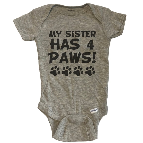 My Sister Has 4 Paws Funny Dog Baby Bodysuit - Grey