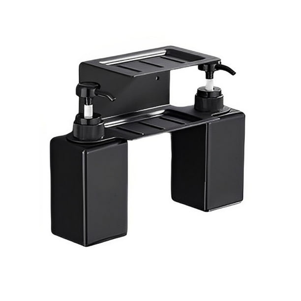 Naiovety Soporte Manual para botellas de jabón de manos, dispensador de Gel sin daños en la pared de 2 capas, organizador de organización, Juegos de accesorios de baño Negro