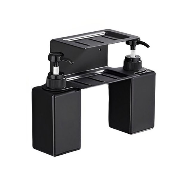 Inteprter Soporte Manual para botellas de jabón de manos, dispensador de Gel sin daños en la pared de 2 capas, organizador de organización, Juegos de accesorios de baño Negro