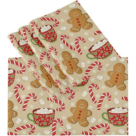 

Christmas Gingerbread Man Placemats Set of 6 Table Mat Winter Snowflake Candy Place Mat Non Slip Stain Heat Resistant Double-Sided Print 12 x 18 Dining Home Kitchen Table Decoration