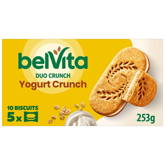Belvita Breakfast Biscuit Yogurt Crunch Cereal Biscuit Snack Bars Pack 5 x 50g, Imported from Britain
