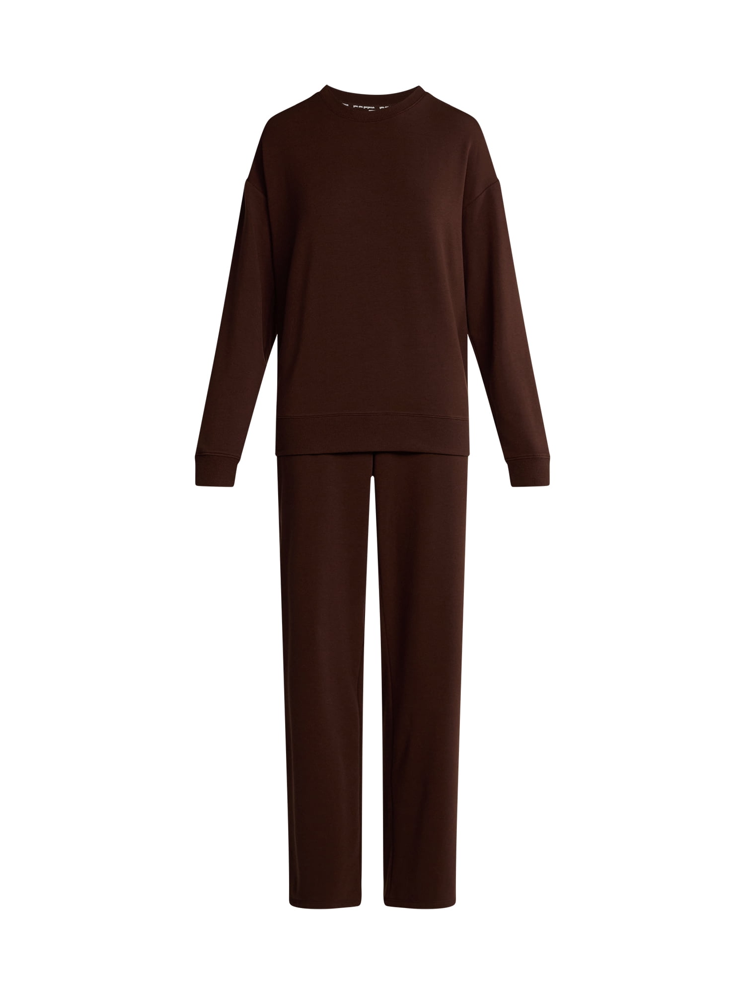 Joyspun Women's Fleece Long Sleeve Top and Straight Leg Pants Lounge Set, 2-Piece, Sizes XS-3X