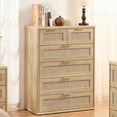 thumbnail image 5 of LEYAOYAO 41" Tall Storage 6-Drawer Rattan Chest of Drawers with Gold Handles for Bedroom, Entryway, Natural Oak, 5 of 9