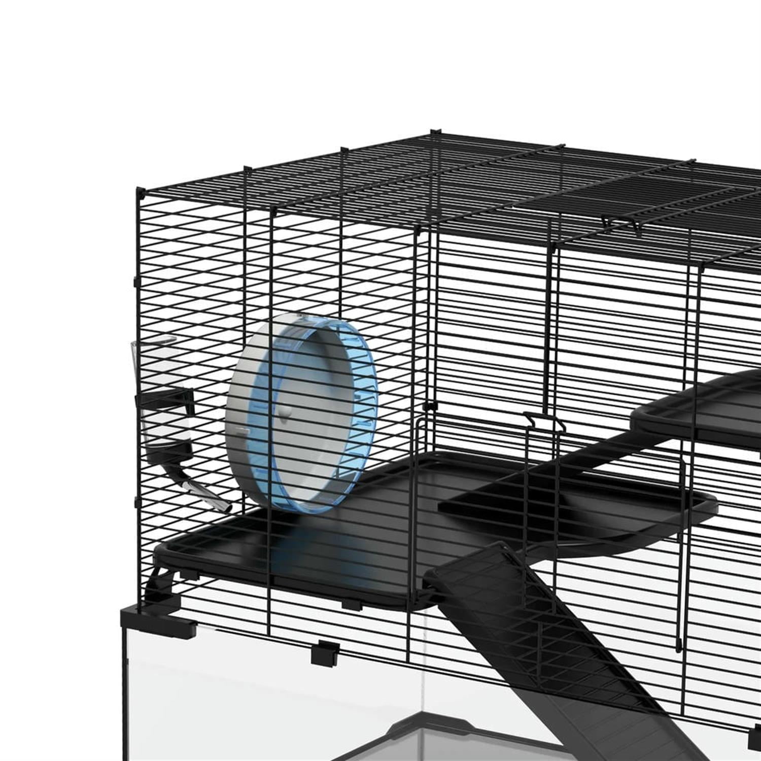 Kadyn 31" Hamster Cage, Gerbil Cage with Glass Basin for Small Hamsters, 3 Levels Small Animal Habitats, Black
