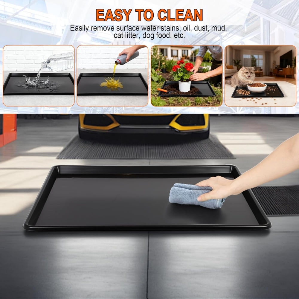 3 Pcs Extra Large Oil Drip Pan, Oil Drip Tray for Under Car, 35.4 X 24 X1.5 In Auto Oil Drip Pan, Plastic Catch Replacement Drain Tray for Garage Floor Clean, Fridges, Washing Machine, Cat Litter Box