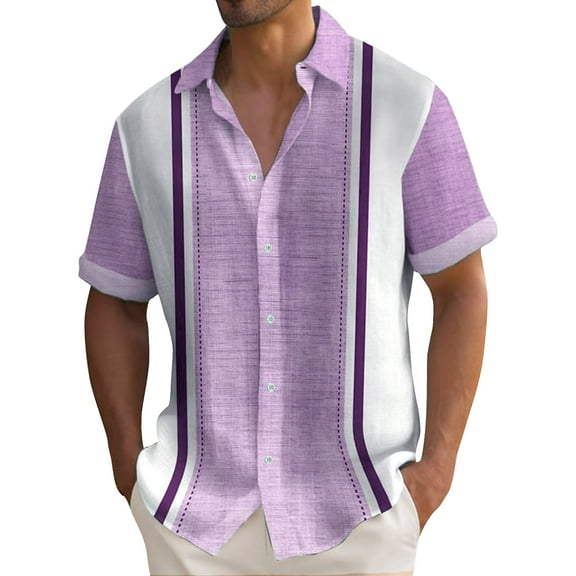 Kagetolytai Shirts for Men Hawaiian Shirt For Men, Men's Vintage Button Down Bowling Shirts Short Sleeve Summer Beach Shirt Shirts Purple L