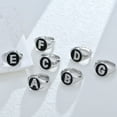 thumbnail image 3 of Silver Initial Letter Ring | Black Enamel Cubic Zirconia Signet Ring | Adjustable Statement Rings for Women Prom Cocktail Costume Jewelry, 3 of 6