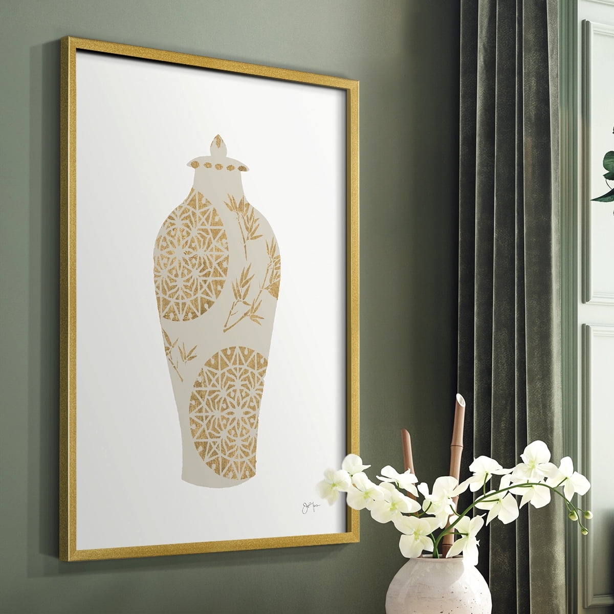 Neutral Urn II in Gold Solid Wood 8 x 10 Framed Print