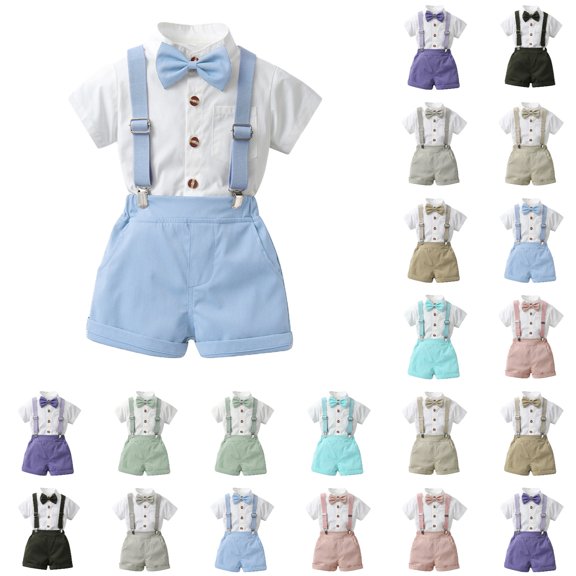 TGPMGRZ Toddler Baby Boys Gentleman Shorts Sets, Outfits Suits, Shirt Shorts Bow Tie Suspenders