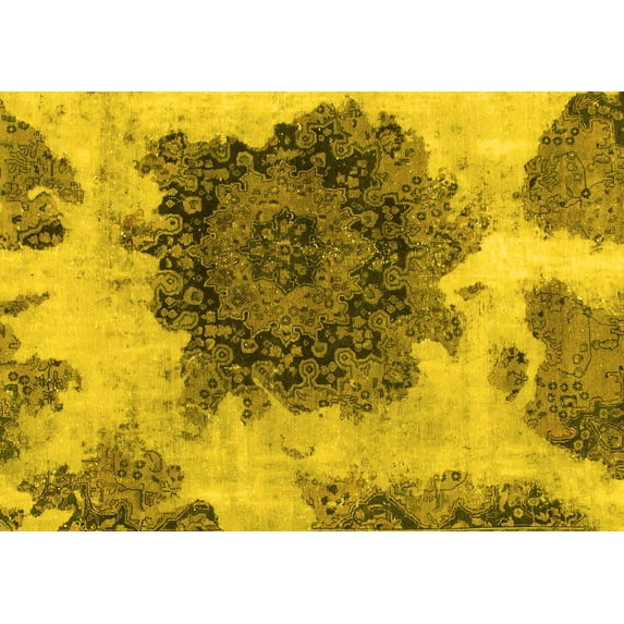 Ahgly Company Machine Washable Indoor Rectangle Abstract Yellow Modern Area Rugs, 8' x 10'