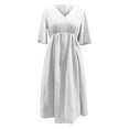 thumbnail image 4 of Women's Summer Maxi Dress V-Neck Short Sleeved Waist Casual Maxi Dress Summer Dresses for Women with Pockets, 4 of 5