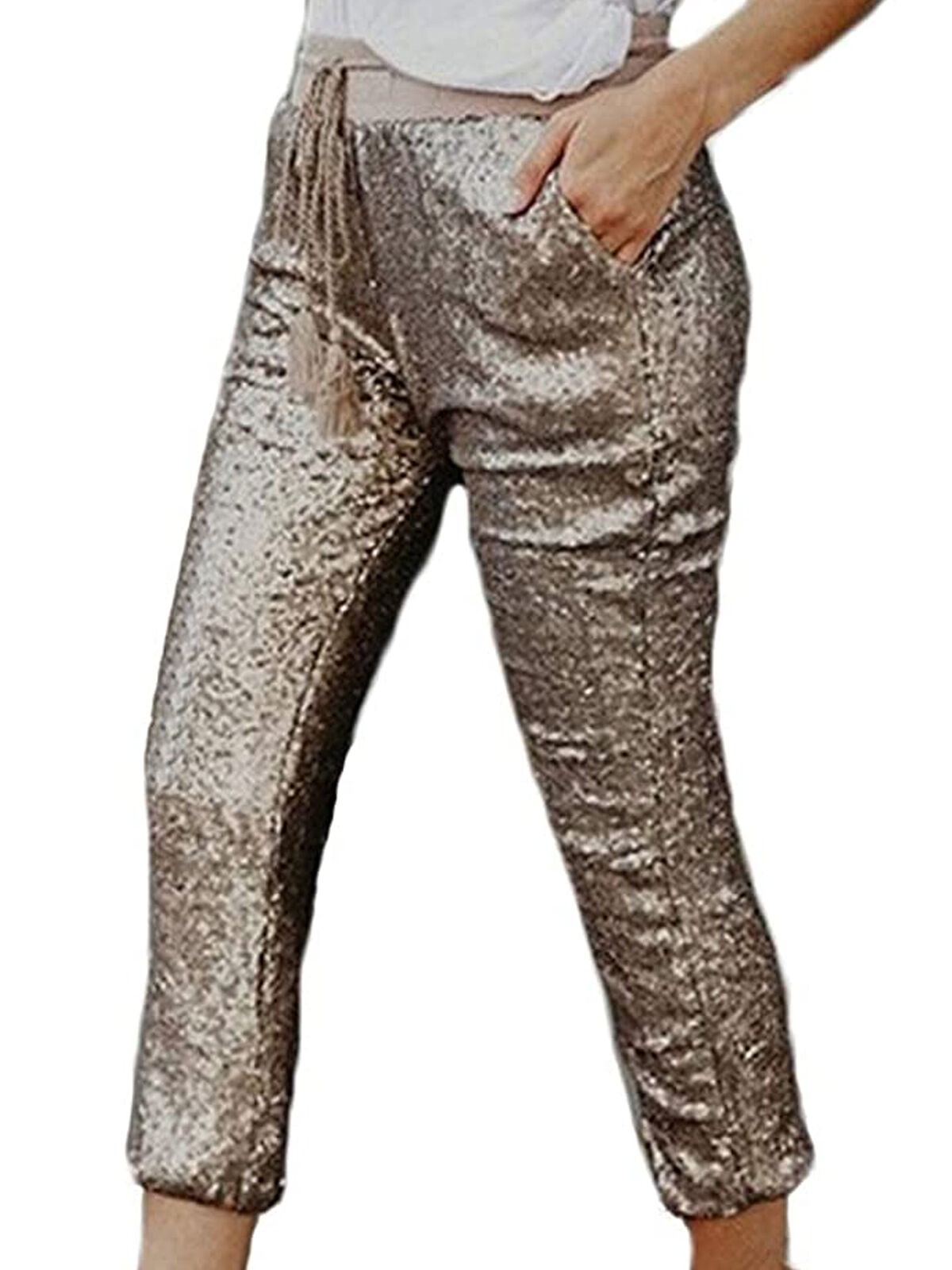 high waisted glitter pants