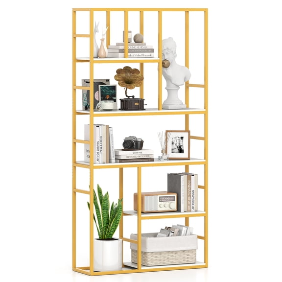Gymax 71'' 5 Tier Tall Bookshelf w/Open Storage Shelves Metal Frame for Bedroom Office