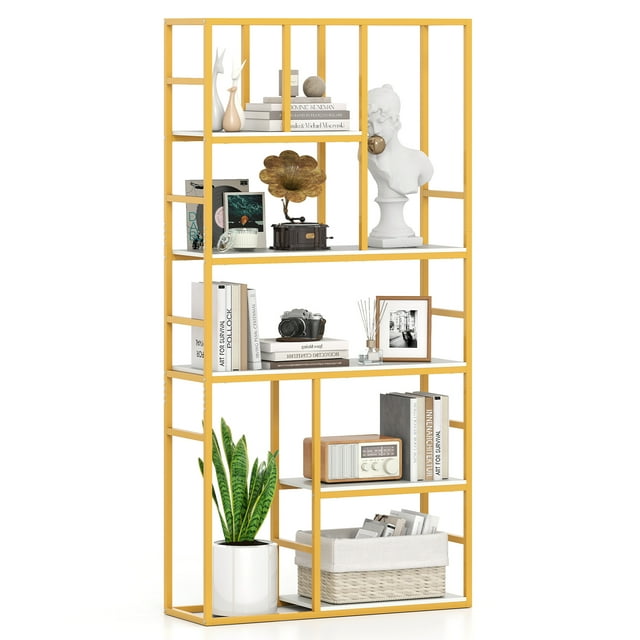Gymax 71'' 5 Tier Tall Bookshelf w/Open Storage Shelves Metal Frame for Bedroom Office