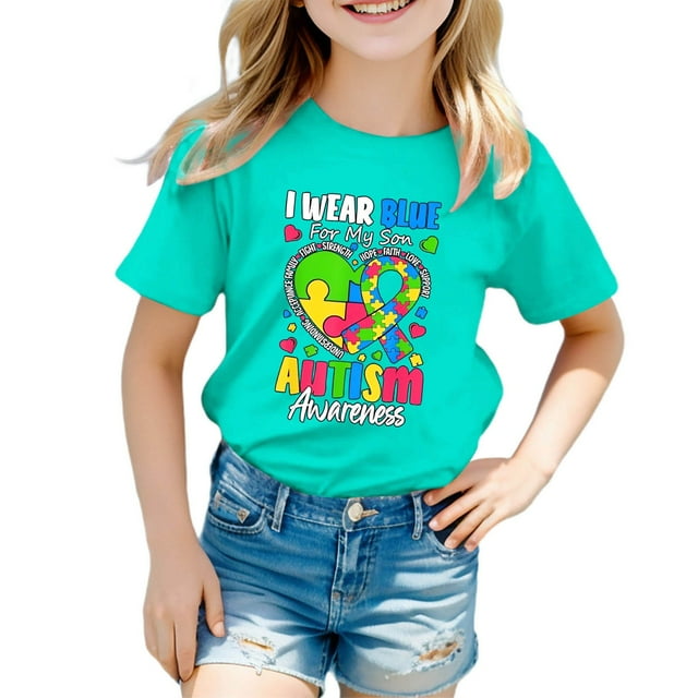 T-Shirts pour Filles Décontracté Coton Tee Été Col Rond Manches Courtes Coupe Ample Graphique Imprimé Confort Chemises Enfant Blouses Tops 5-6 T